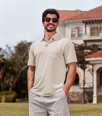 Lexiart Men's Casual Polo Shirt Short Sleeve Classic Golf Shirt Basic Collared Pocket Tops in Saudi Arabia