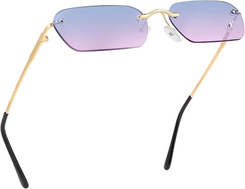 FEISEDY Rimless Sunglasses Y2K Retro Small Narrow Clear Eyewear Vintage Rectangle Sunglasses for Women Men B2643 in Saudi Arabia
