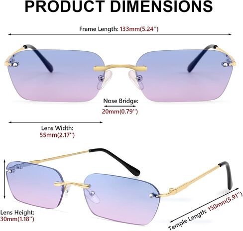 FEISEDY Rimless Sunglasses Y2K Retro Small Narrow Clear Eyewear Vintage Rectangle Sunglasses for Women Men B2643 in Saudi Arabia