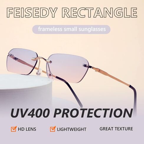 FEISEDY Rimless Sunglasses Y2K Retro Small Narrow Clear Eyewear Vintage Rectangle Sunglasses for Women Men B2643 in Saudi Arabia