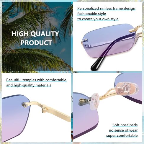 FEISEDY Rimless Sunglasses Y2K Retro Small Narrow Clear Eyewear Vintage Rectangle Sunglasses for Women Men B2643 in Saudi Arabia