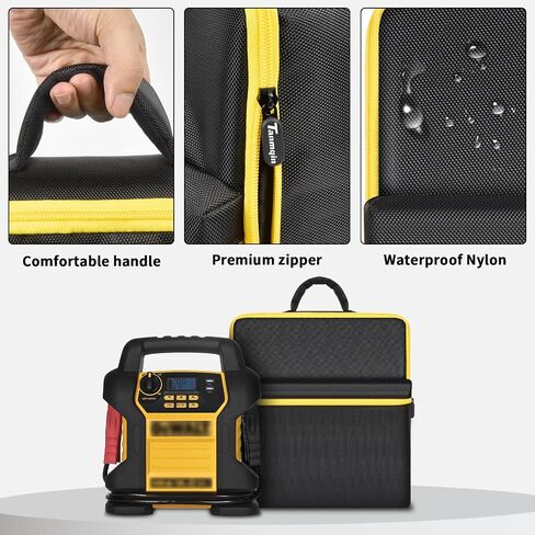 Car Jumper Starter Storage Bag Compatible with DEWALT DXAEJ14 Digital Portable Power Station Air Compressor, Carrying Case Holder Container (Black with Yellow Zipper Case Only) in Saudi Arabia