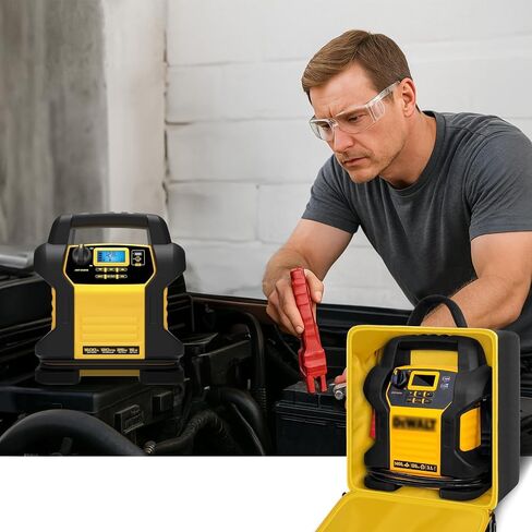 Car Jumper Starter Storage Bag Compatible with DEWALT DXAEJ14 Digital Portable Power Station Air Compressor, Carrying Case Holder Container (Black with Yellow Zipper Case Only) in Saudi Arabia