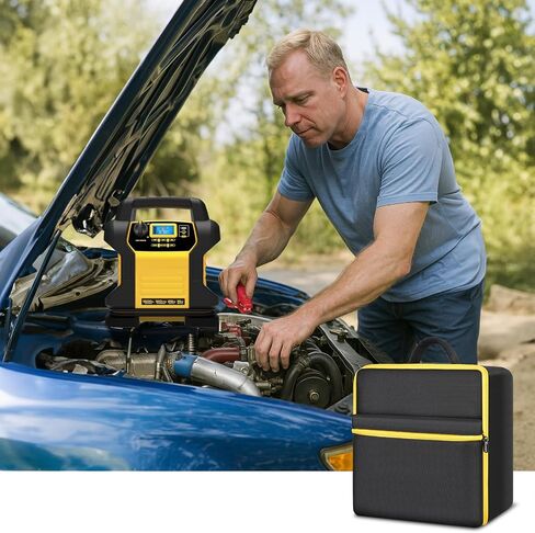 Car Jumper Starter Storage Bag Compatible with DEWALT DXAEJ14 Digital Portable Power Station Air Compressor, Carrying Case Holder Container (Black with Yellow Zipper Case Only) in Saudi Arabia