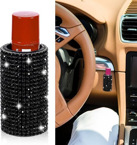 Car Lip Balm Holder, Upright Bling Lip Balm Mount Insulating Rhinestone Cars Accessories for Women Interior Suitable for Most Vehicles (Black) in Saudi Arabia