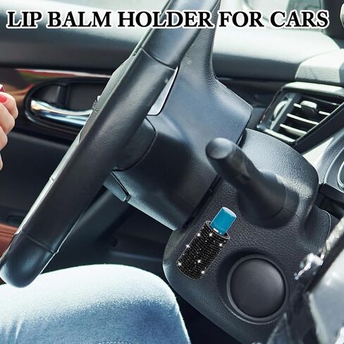 Car Lip Balm Holder, Upright Bling Lip Balm Mount Insulating Rhinestone Cars Accessories for Women Interior Suitable for Most Vehicles (Black) in Saudi Arabia