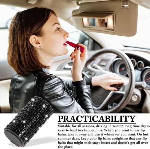 Car Lip Balm Holder, Upright Bling Lip Balm Mount Insulating Rhinestone Cars Accessories for Women Interior Suitable for Most Vehicles (Black) in Saudi Arabia