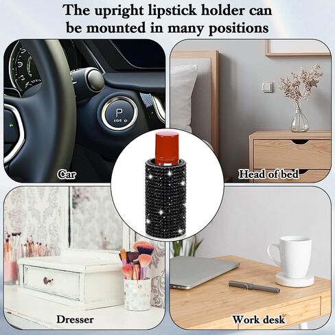 Car Lip Balm Holder, Upright Bling Lip Balm Mount Insulating Rhinestone Cars Accessories for Women Interior Suitable for Most Vehicles (Black) in Saudi Arabia