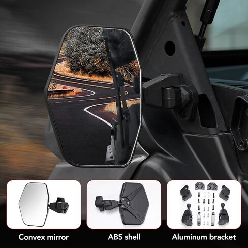 A & UTV Pro Can-Am Defender Mirrors Kit View الخلفية والمرايا الجانبية القابلة للتعديل لعام 2016-2024 ، المرآة الخلفية المحدبة ، استبدل OEM# 715002459 ، 3pcs in Saudi Arabia