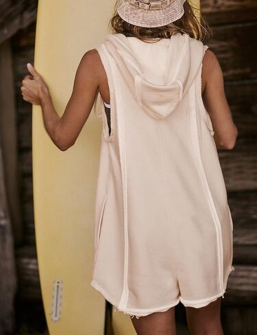 IDEALSANXUN Sleeveless Rompers for Women Summer Casual Zip Up Hoodies Shorts Jumpsuit with Pockets in Kuwait
