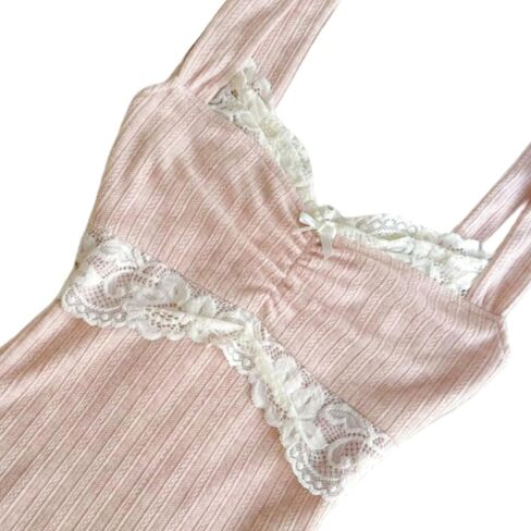 Women Fairy Grunge Tank Tops Vintage Aesthetic Lace Trim Cami Shirt Slim Fit Knit Ribbed Coquette Clothes in Kuwait
