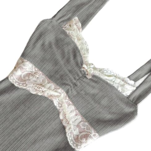 Women Fairy Grunge Tank Tops Vintage Aesthetic Lace Trim Cami Shirt Slim Fit Knit Ribbed Coquette Clothes in Kuwait