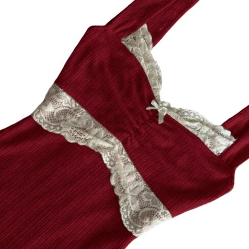 Women Fairy Grunge Tank Tops Vintage Aesthetic Lace Trim Cami Shirt Slim Fit Knit Ribbed Coquette Clothes in Kuwait