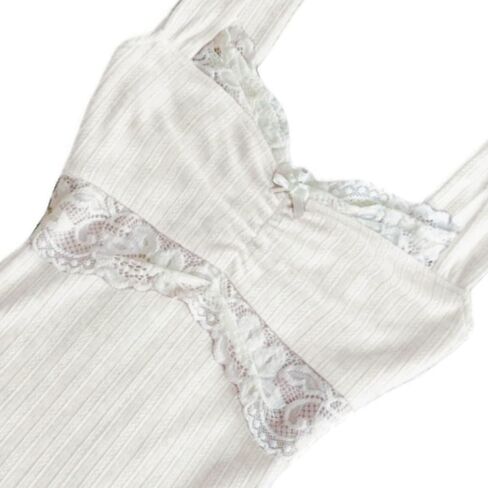 Women Fairy Grunge Tank Tops Vintage Aesthetic Lace Trim Cami Shirt Slim Fit Knit Ribbed Coquette Clothes in Kuwait