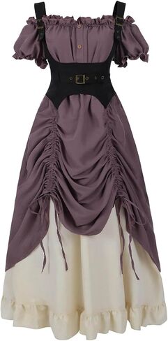 Nuoqi Renaissance Costume Women Off Shoulder Peasant Shirt Drawstring Victorian Skirt in Kuwait