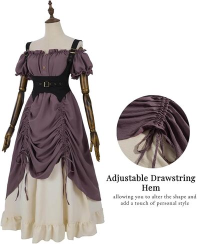 Nuoqi Renaissance Costume Women Off Shoulder Peasant Shirt Drawstring Victorian Skirt in Kuwait
