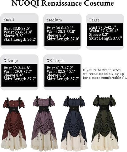Nuoqi Renaissance Costume Women Off Shoulder Peasant Shirt Drawstring Victorian Skirt in Kuwait