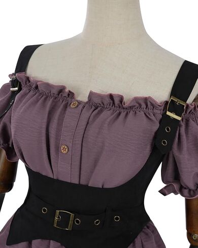 Nuoqi Renaissance Costume Women Off Shoulder Peasant Shirt Drawstring Victorian Skirt in Kuwait