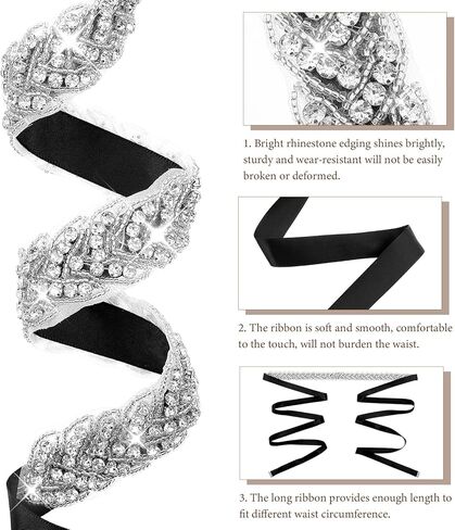 Extended Rhinestone Belt for Formal Dress, Fancy Women Sparkly Crystal Black Belts Glitter Sequin Bridal Wedding Bling Jeweled Accessory in Kuwait