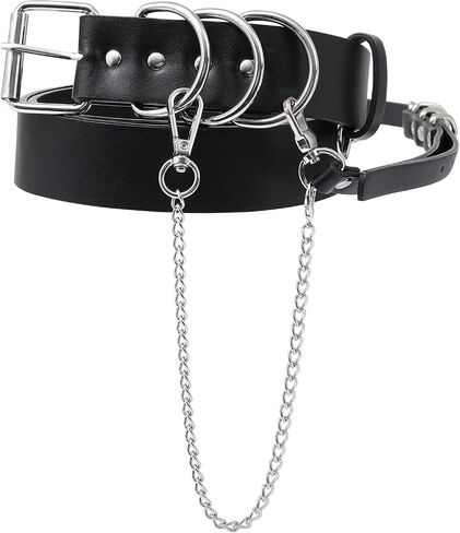 AWAYTR Women Leather Punk Waist Belt - Black PU Leather Adjustable Ladies Belts with Gold and Silver Buckle in Saudi Arabia