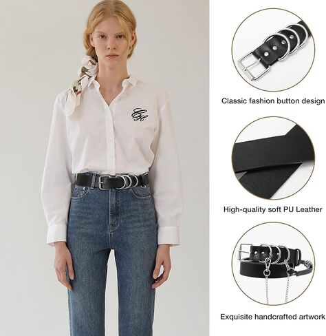 AWAYTR Women Leather Punk Waist Belt - Black PU Leather Adjustable Ladies Belts with Gold and Silver Buckle in Saudi Arabia