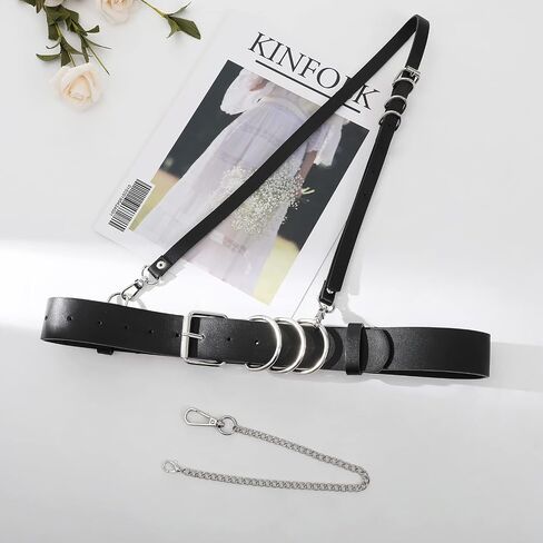 AWAYTR Women Leather Punk Waist Belt - Black PU Leather Adjustable Ladies Belts with Gold and Silver Buckle in Saudi Arabia