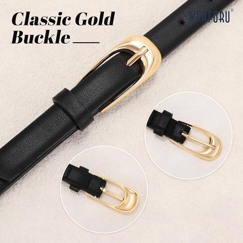 WERFORU Skinny Leather Belt for Dress Jeans Women Thin PU Leather Belt with Fashion Gold/Silver Buckle,0.7" Width in Saudi Arabia