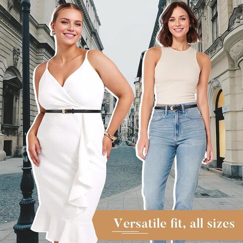 WERFORU Skinny Leather Belt for Dress Jeans Women Thin PU Leather Belt with Fashion Gold/Silver Buckle,0.7" Width in Saudi Arabia