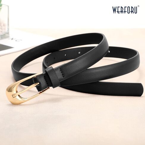 WERFORU Skinny Leather Belt for Dress Jeans Women Thin PU Leather Belt with Fashion Gold/Silver Buckle,0.7" Width in Saudi Arabia