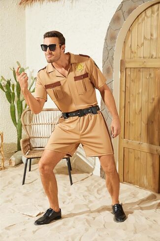 EDAUWAE Mens Police Costume Reno Lt Dangle Costume Reno Shirt Waist Belt Uniform Suit in Kuwait