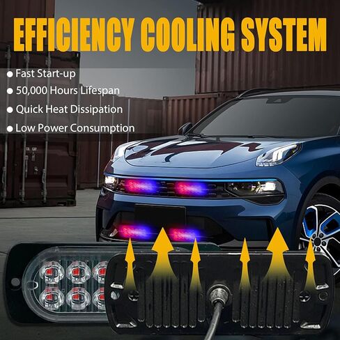 DIBMS 8x LED أضواء الطوارئ القوية، 12 LED أحمر أبيض سطح جبل تحذير وامض تحذير خطر البناء شريط ضوء لسيارة شاحنة فان شاحنة الطرق الوعرة سيارات الدفع الرباعي in Kuwait