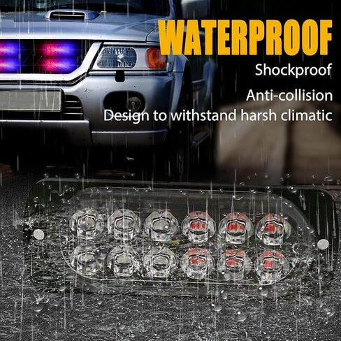 DIBMS 8x LED أضواء الطوارئ القوية، 12 LED أحمر أبيض سطح جبل تحذير وامض تحذير خطر البناء شريط ضوء لسيارة شاحنة فان شاحنة الطرق الوعرة سيارات الدفع الرباعي in Kuwait