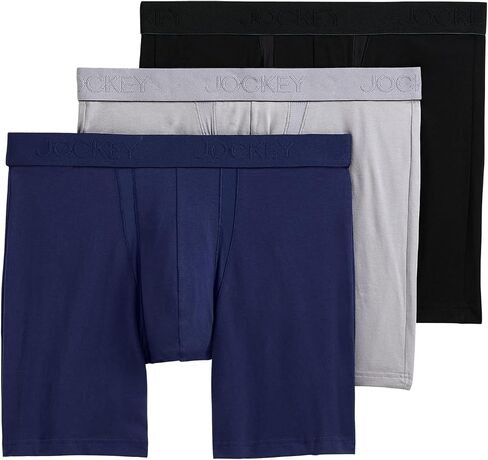 ملابس جوكي للرجال الداخلي chafe pouch pouch Cotton Stretch 6 "Boxer Brief - 3 Pack ، فقط Midnight/Mid Gray/Black Out ، L. in Saudi Arabia