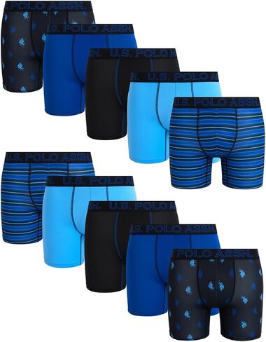 U.S. Polo Assn. Mens Boxer Briefs - 10 Pack 6'' Inseam Cotton Breathable Mens Underwear Boxer Shorts Pack with Contour Pouch in Saudi Arabia