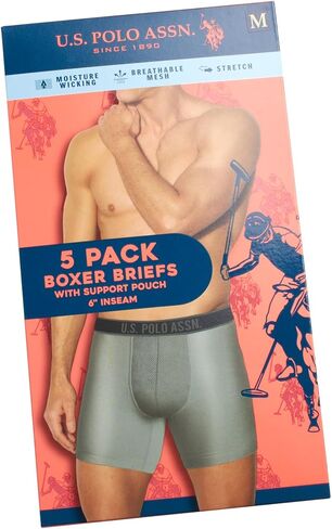 U.S. Polo Assn. Mens Boxer Briefs - 10 Pack 6'' Inseam Cotton Breathable Mens Underwear Boxer Shorts Pack with Contour Pouch in Saudi Arabia