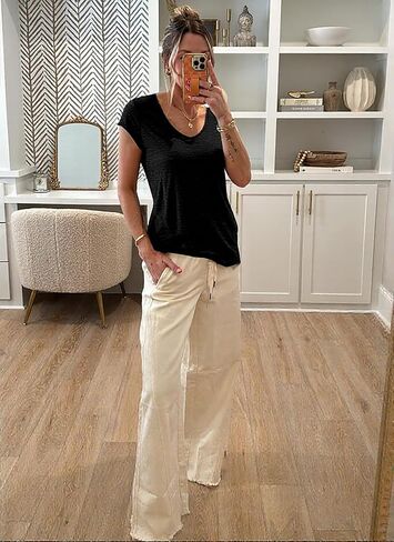 نساء 3 حزمة تي قمصان الغطاء الأكمام المحملات U دبابة الرقبة أزياء فضفاضة ملاءمة الملابس الصيفية عارضة ملابس ناعمة 2025 in Kuwait