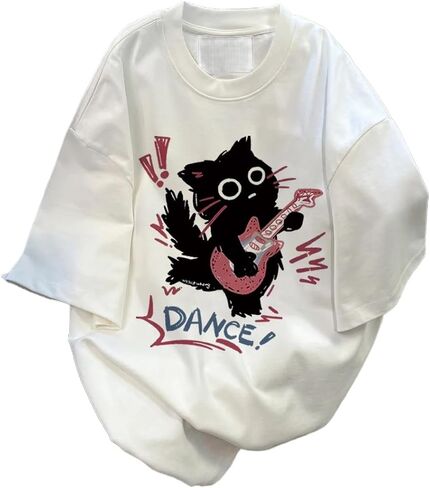Women Vintage T-Shirt Y2K Cat Graphic Harajuku Tee Tops Summer Emo Grunge Oversized Streetwear Preppy Gothtic Clothes in Kuwait