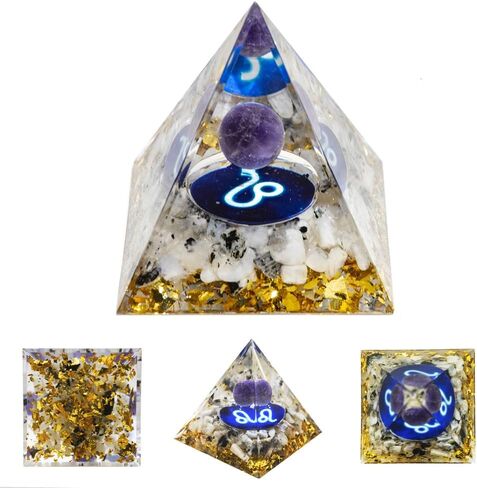 12 زودياك هرم بلوري ، كرة بلورية من الجمشت الطبيعية لليو زودياك ، 2 "هرم شفاء orgone لضغوط الطاقة الإيجابية تقليل التأمل الشفاء in Kuwait