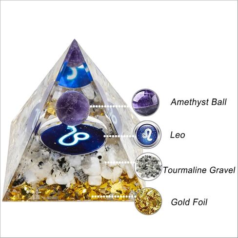 12 زودياك هرم بلوري ، كرة بلورية من الجمشت الطبيعية لليو زودياك ، 2 "هرم شفاء orgone لضغوط الطاقة الإيجابية تقليل التأمل الشفاء in Kuwait