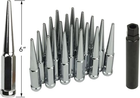 Grehge 32 PCs Extra Long 6" Tall 14x1.5 Black Spike Lug Nuts with Key in Saudi Arabia