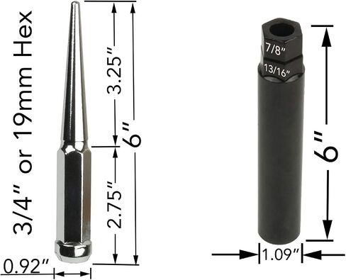 Grehge 32 PCs Extra Long 6" Tall 14x1.5 Black Spike Lug Nuts with Key in Saudi Arabia