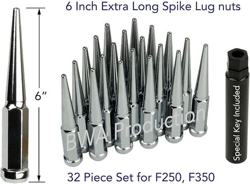 Grehge 32 PCs Extra Long 6" Tall 14x1.5 Black Spike Lug Nuts with Key in Saudi Arabia