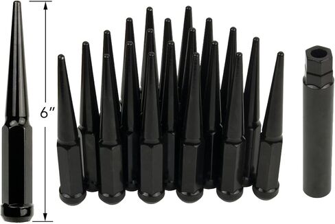 GREHGE 32 PCS Extra Long 6 "Rend 14x1.5 Black Spike Lug Nuts with Key in Kuwait