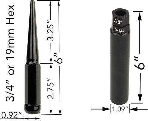 GREHGE 32 PCS Extra Long 6 "Rend 14x1.5 Black Spike Lug Nuts with Key in Kuwait