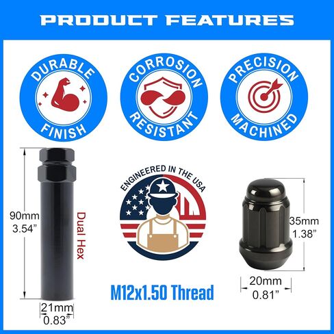 20 Gunmetal Spline Drive Small Diameter Acorn 12x1.5 Gunmetal Lug Nut Kit with Key in Kuwait