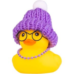 Car Rubber Duck Ornament Winter Duck Car Dashboard Decoration with Mini Beanie Hat Sunglasses Necklace or Bow for Car Dashboard Decoration Accessories(A2-Circular Glasses) in Kuwait