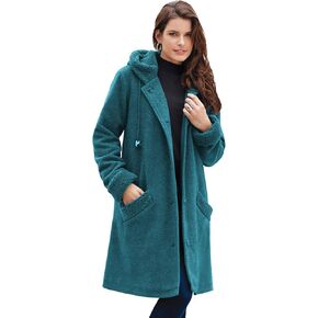 زر Roaman's Women Plus Butting Butting Front Plush Fleece Coat in Kuwait
