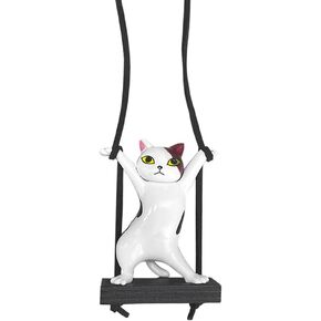 Swinging Cat Car Mirror Hanging Accessories, Funny Car Rear View Mirror Charm Pendant, Swing Cat Auto Hanging Decoration Ornament, Cute Vehicle Interior Accessories for Women Men (Black) in Kuwait
