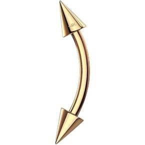 14 Karat Gold Curved Barbell 16 Gauge Eyebrow Ring With Spike Ends in Saudi Arabia