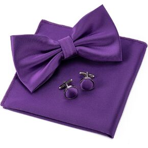 Mens Solid Color Double Fold Pre-tied Bow Tie and Pocket Square Cufflinks Set Formal Tuxedo Bowties for Wedding Party in Kuwait